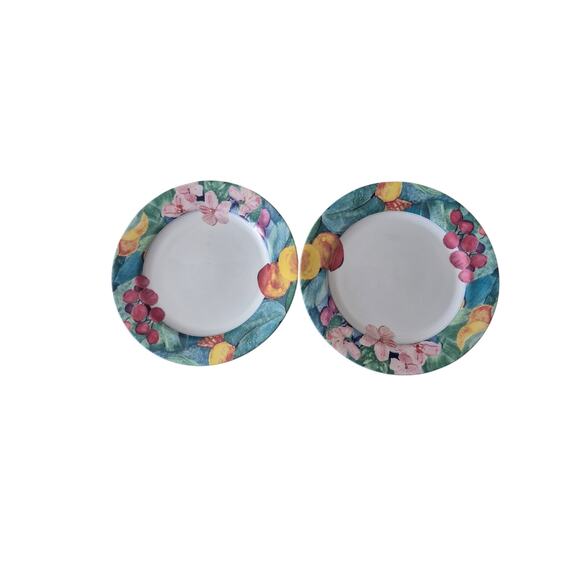 Vintage Mikasa Maxima Exotic Gardens Dinner Plates 10 1/2 Spring Picnic Set of 2 - Picture 6 of 9